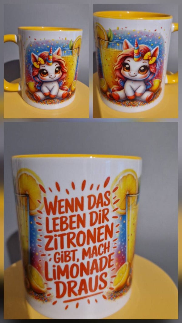 Tasse mit Spruch: Wenn das Leben dir Zitronen gibt, mach Limonade draus