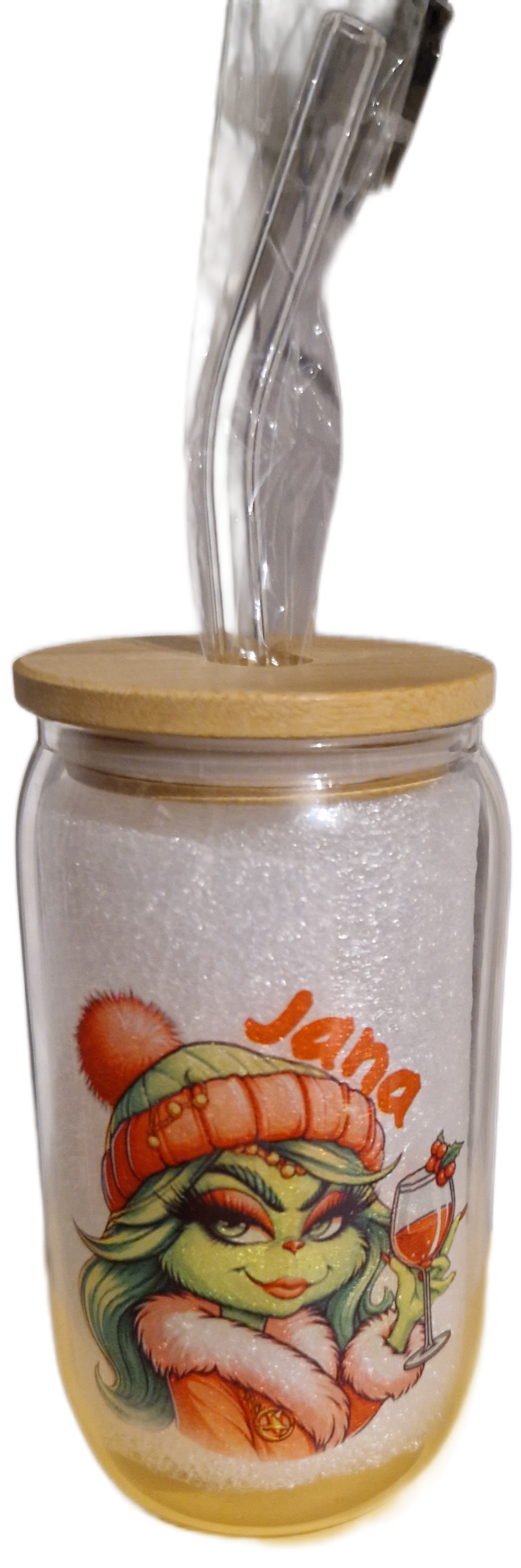 Longdrinkglas mit Bambusdeckel und Trinkhalm, 13 oz, personalisierbar