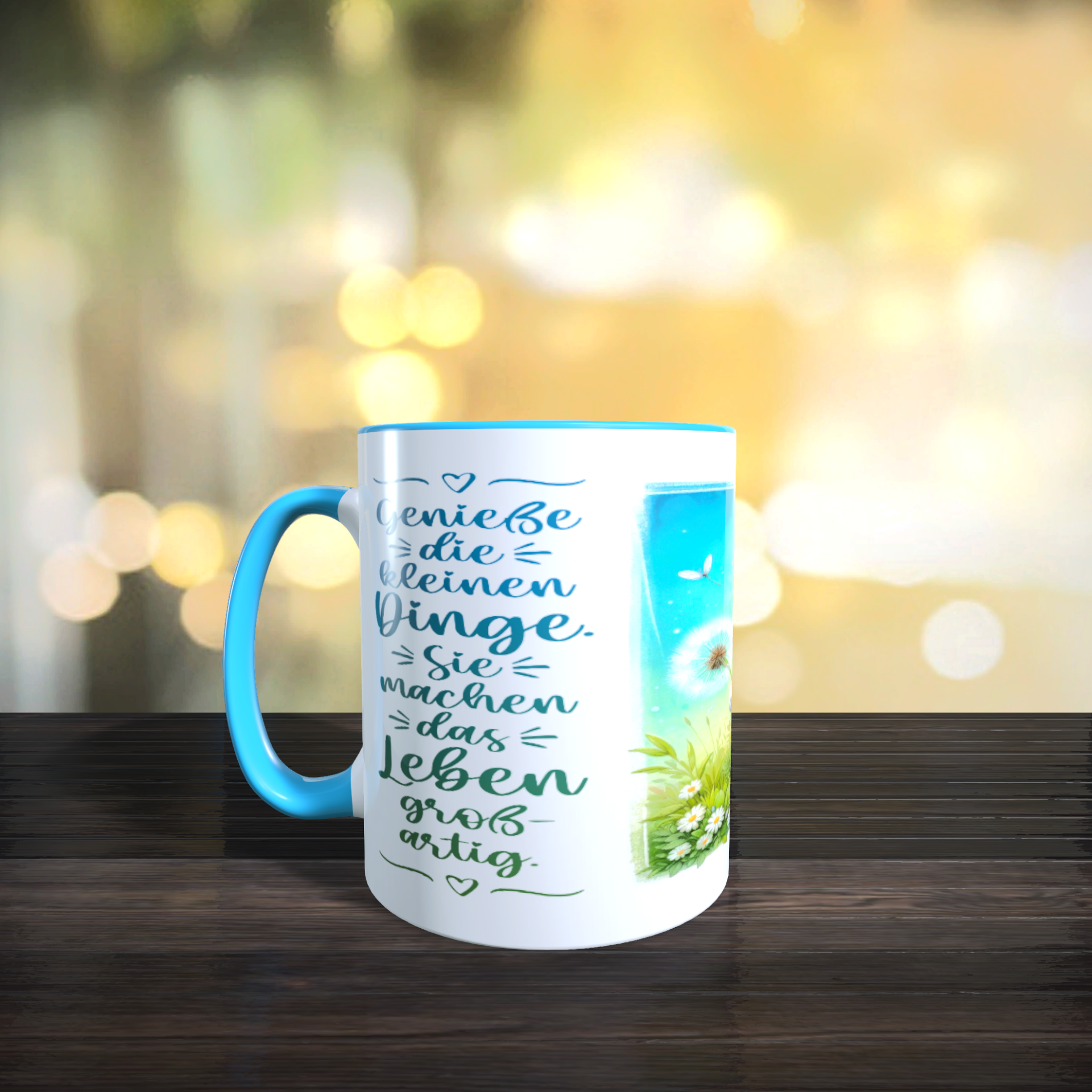 Tasse mit Spruch: Genieße die kleinen Dinge