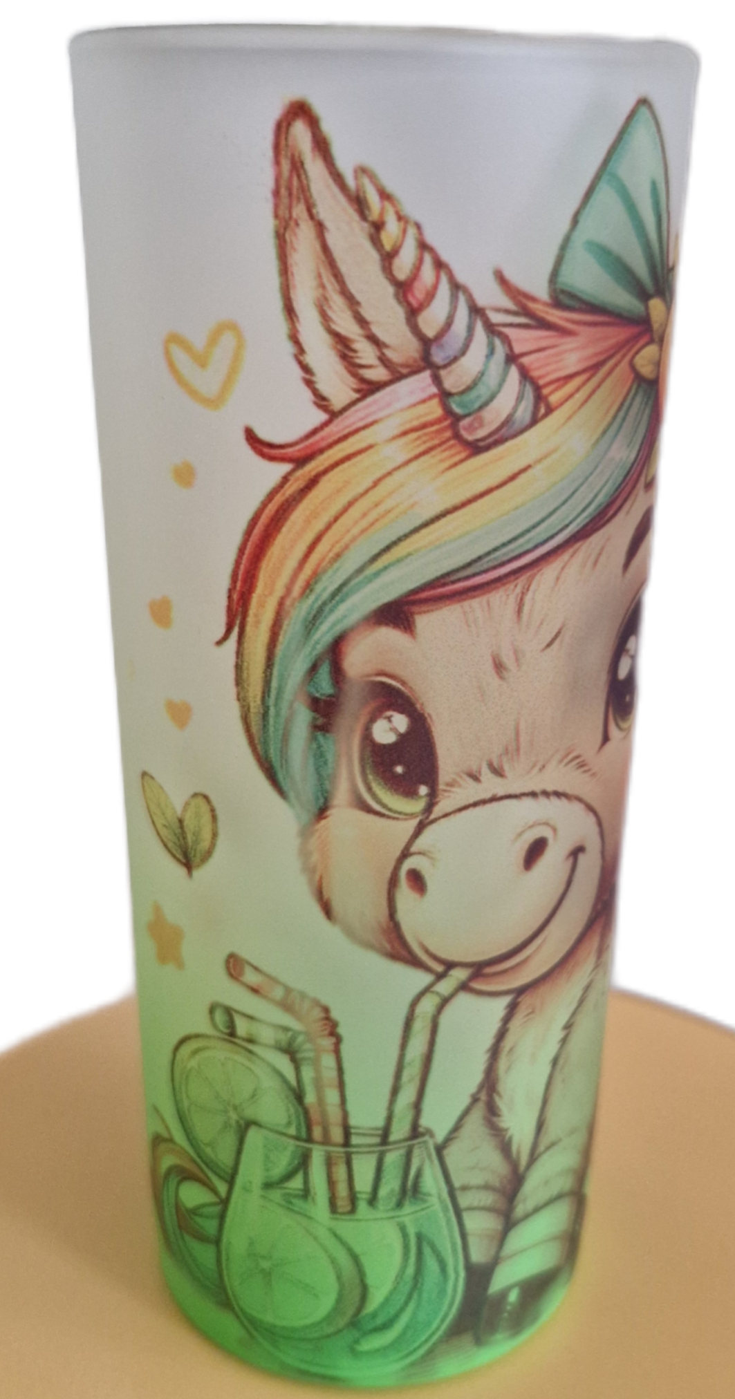 Longdrinkglas 200ml mit grünem Boden, personalisierbar