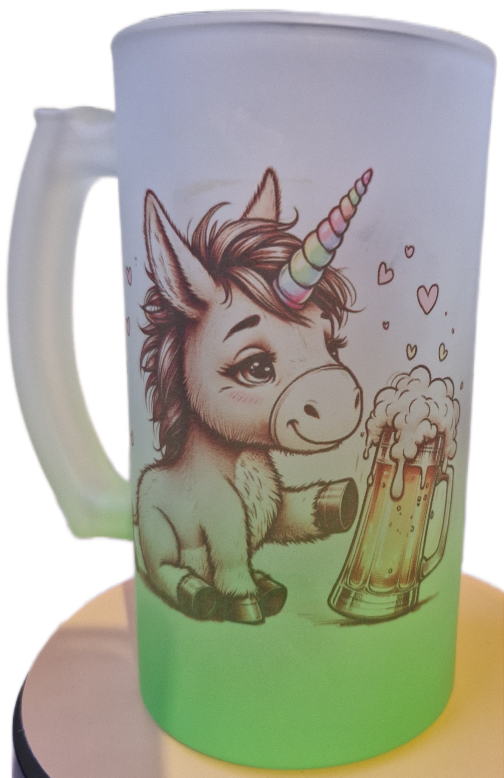 Bierkrug 470ml mit grünem Boden, personalisierbar