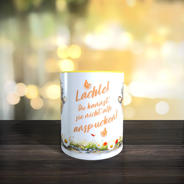 Tasse mit Spruch: Lächle!