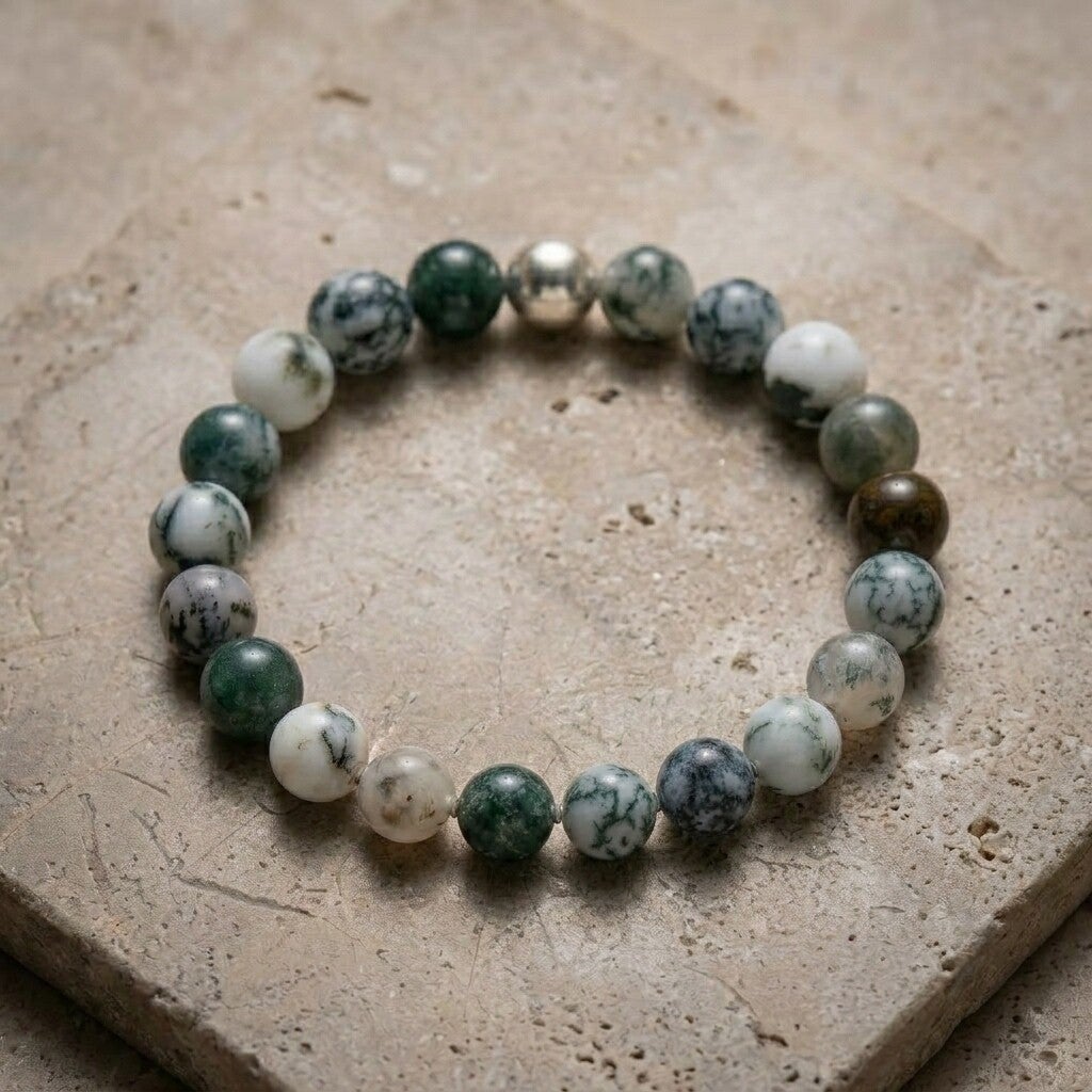 Tree Agate Large Bead Bracelet