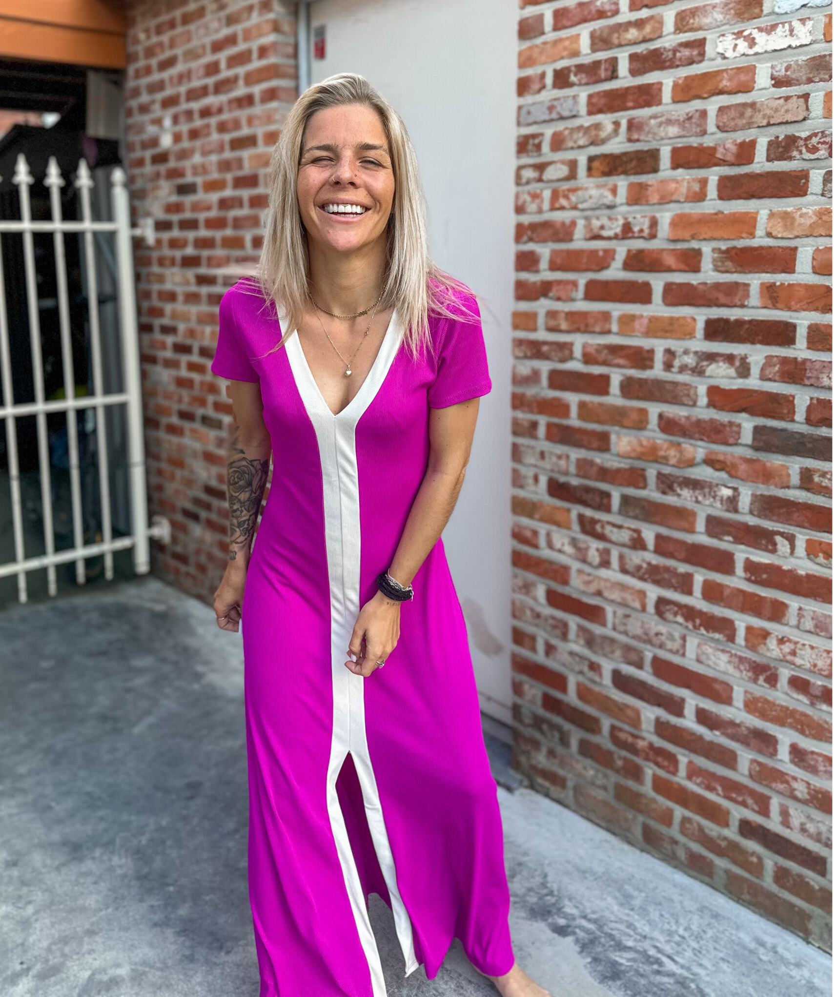 Maxidress - stripe magenta