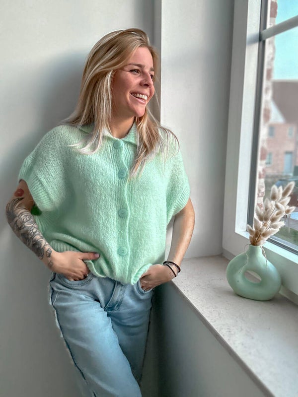 oversized pull mouwloos met kol - munt