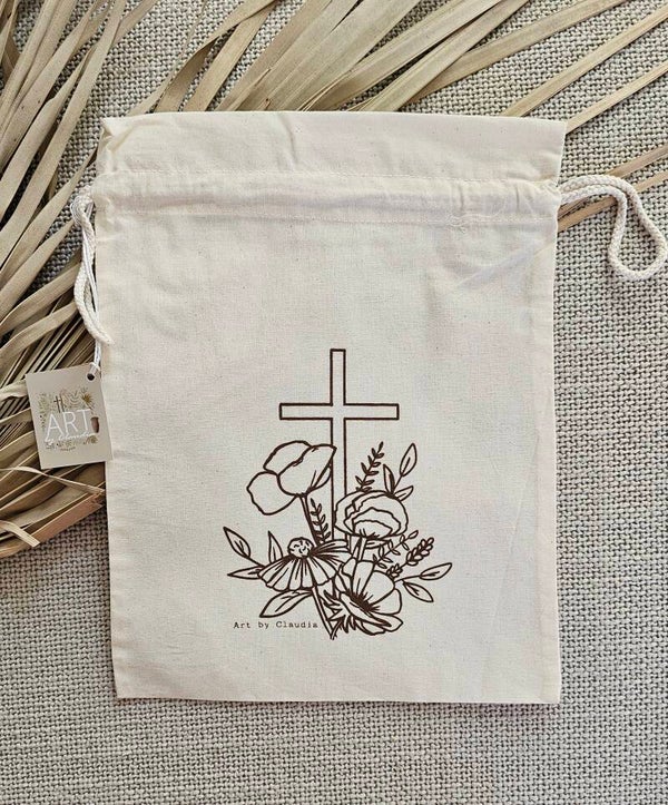 Bijbel- en boekentasje groot 'Kruis met bloemen'