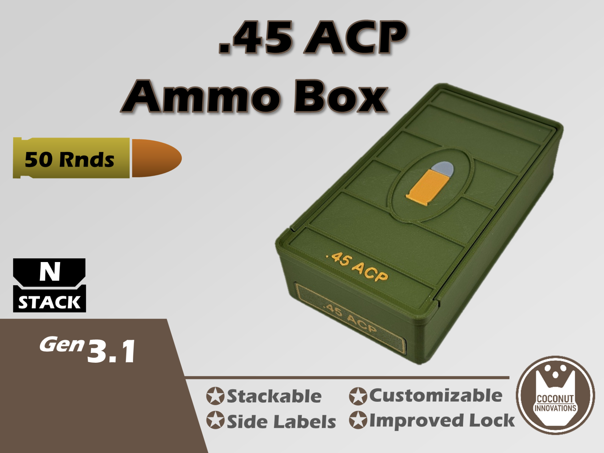 Munitie bewaardoos voor .45 ACP 50 Patronen