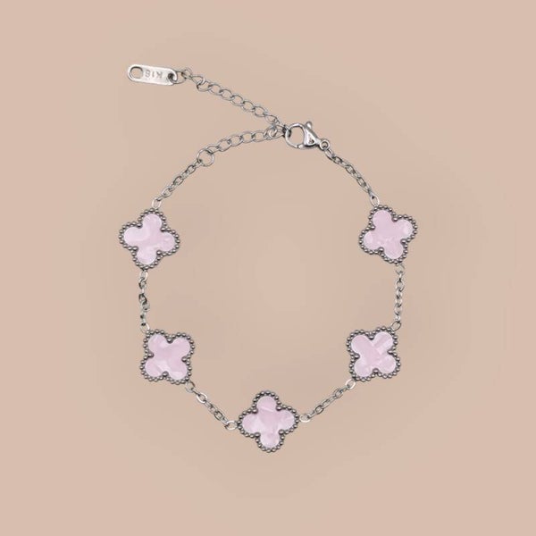 Armband Klaver Zilver Pink Shell