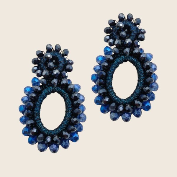 Amber Bloom Oorbellen Marineblauw
