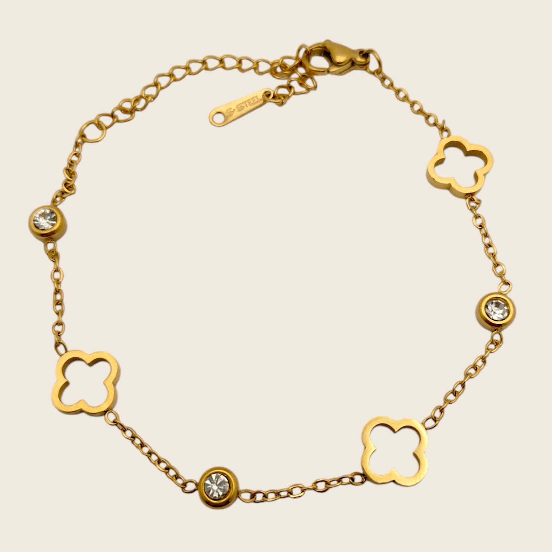 Armband Klaver Goud Strass