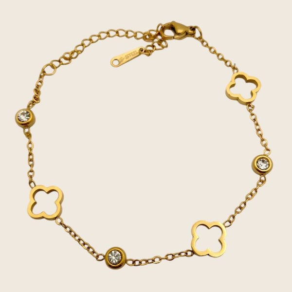 Armband Klaver Goud Strass