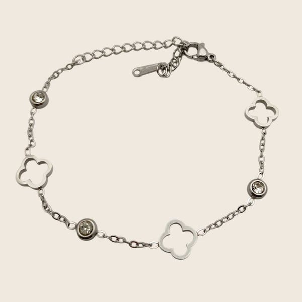 Armband Klaver Strass Zilver