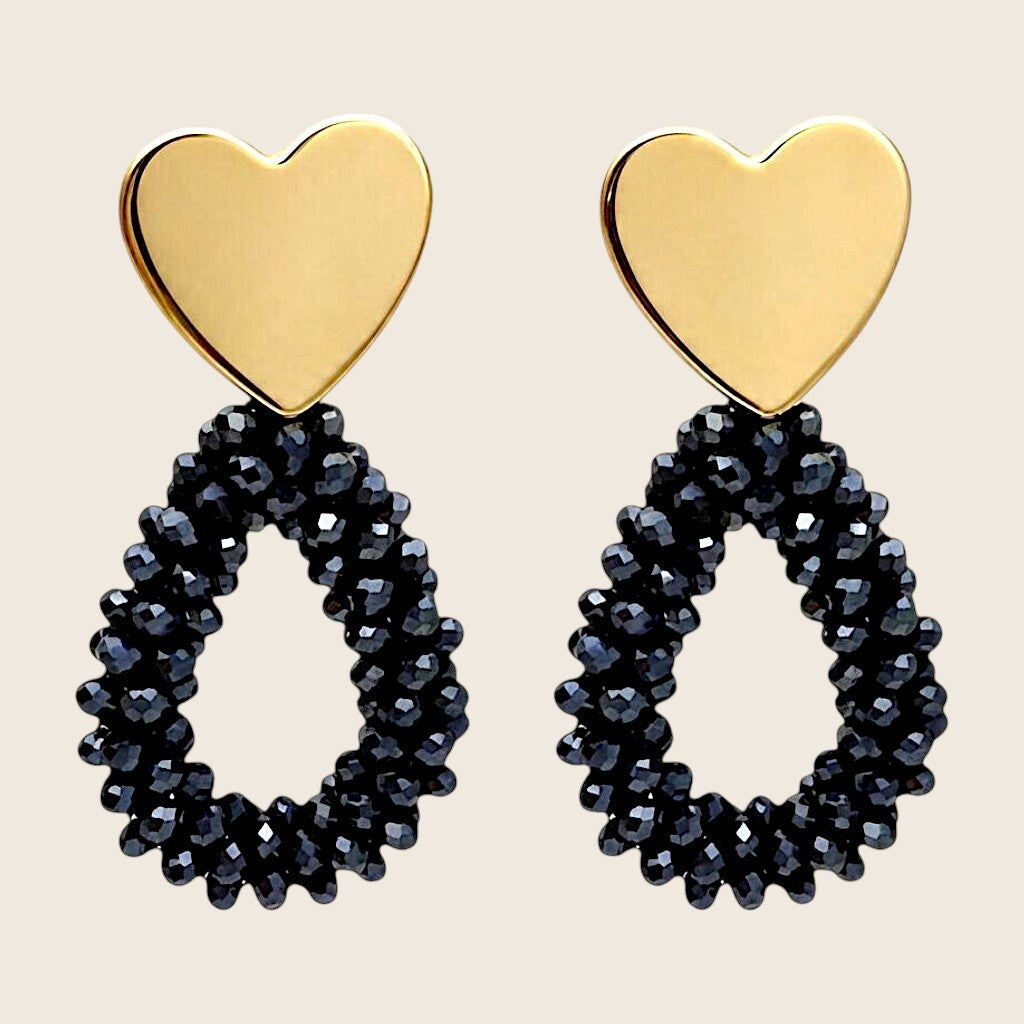 Glamour Heart Drop Oorbellen Antraciet