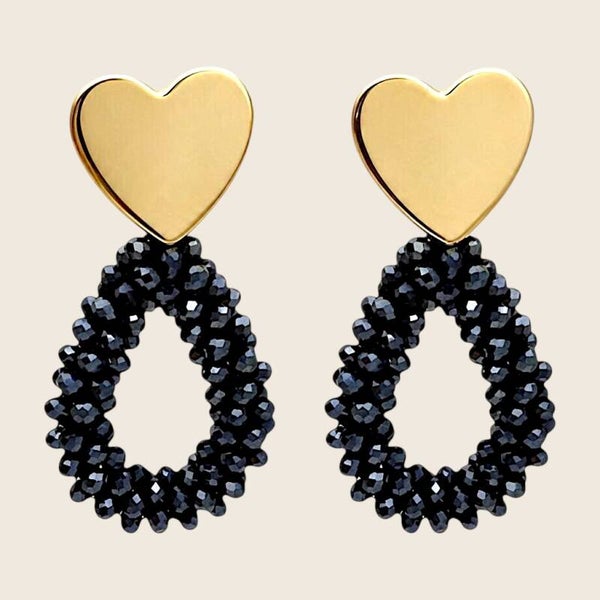 Glamour Heart Drop Oorbellen Antraciet