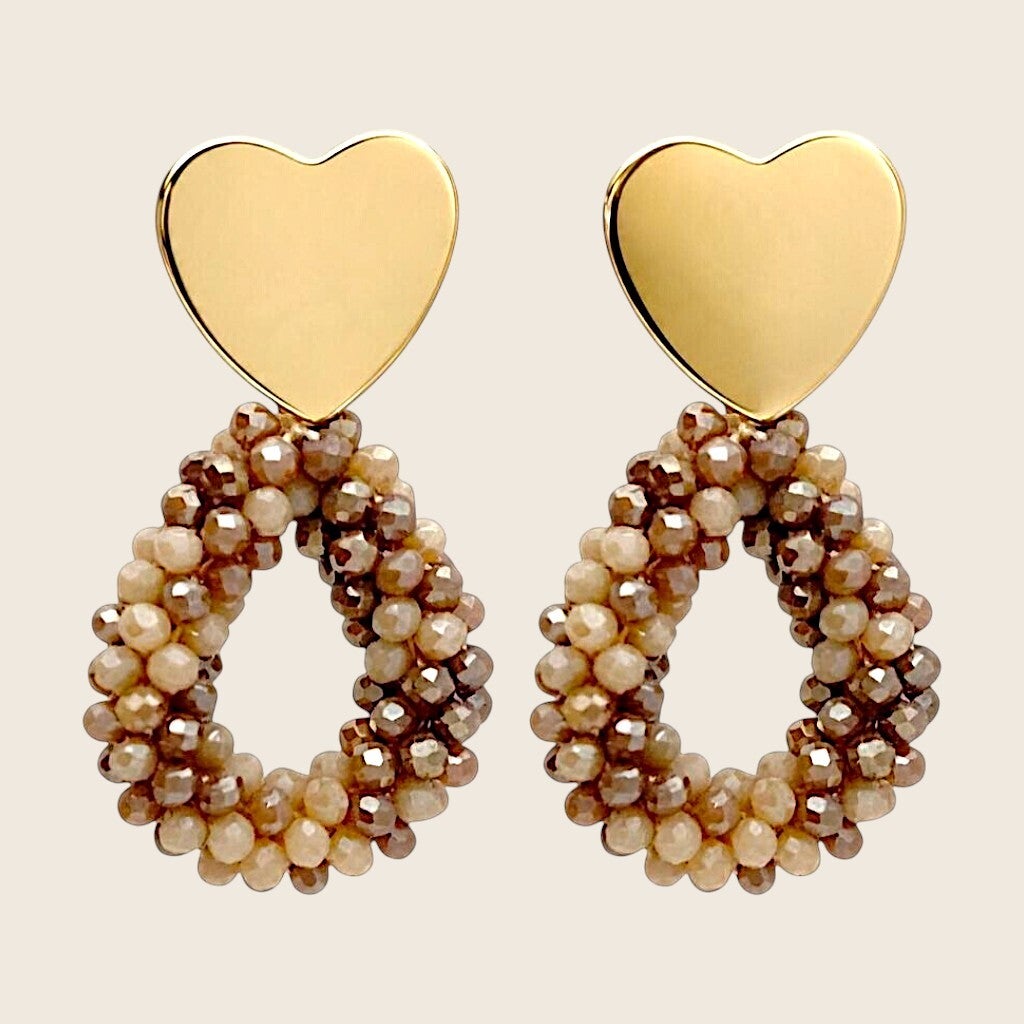 Glamour Heart Drop Oorbellen Beige Taupe Mix