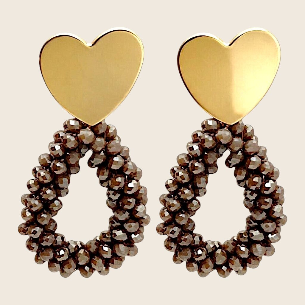 Glamour Heart Drop Oorbellen Taupe