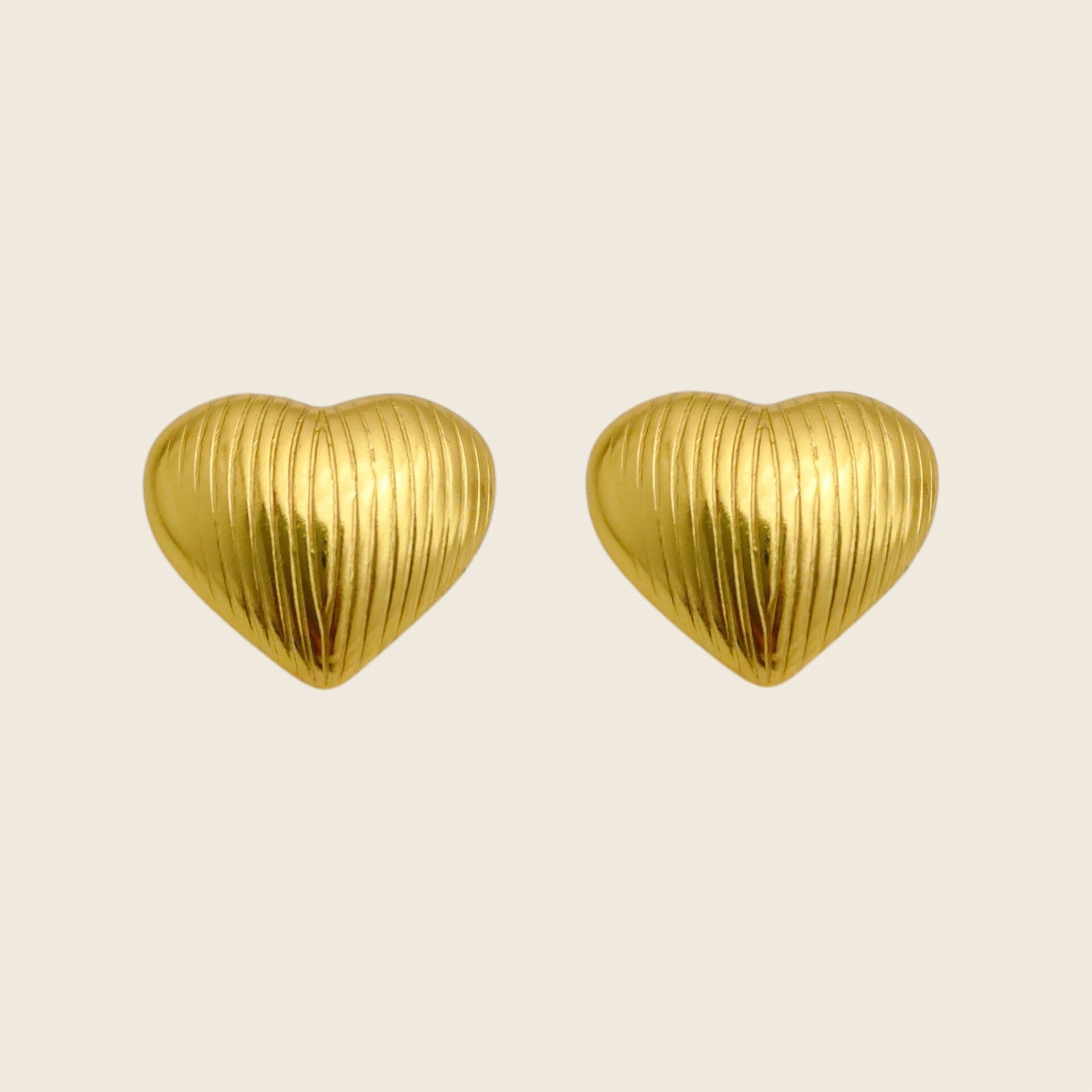 Golden Stripe Heart Studs