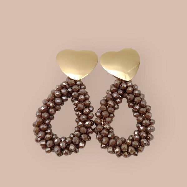 Glamour Heart Drop Oorbellen Taupe