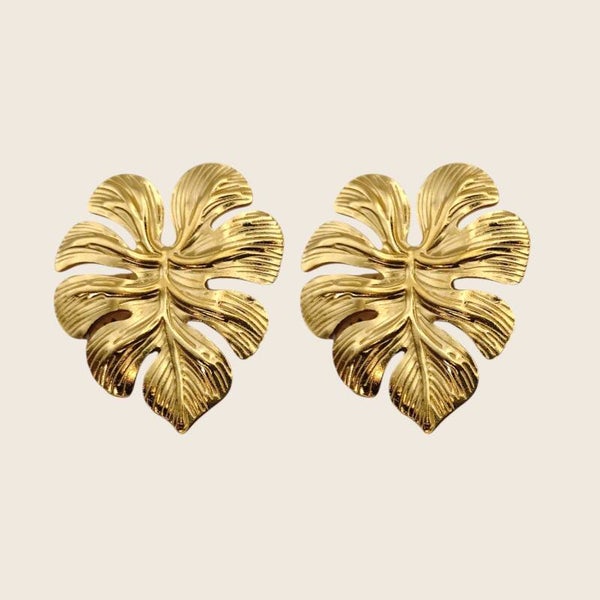 Monstera Gold Oorbellen