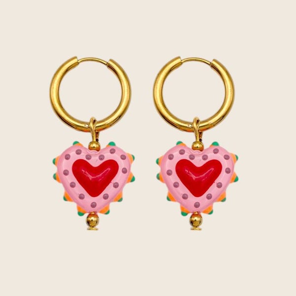 Oorbellen Heart Dots Pink