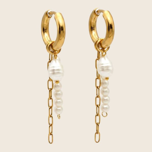 Pearl Chain Hoops