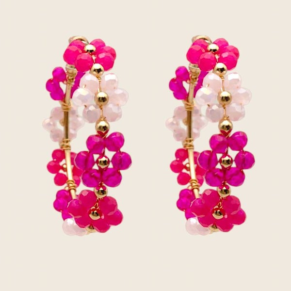 Pink Flower Hoops