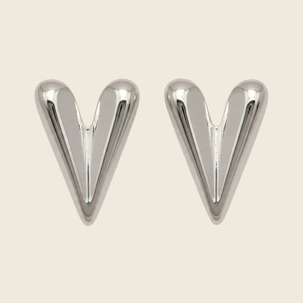 V Heart Studs Silver