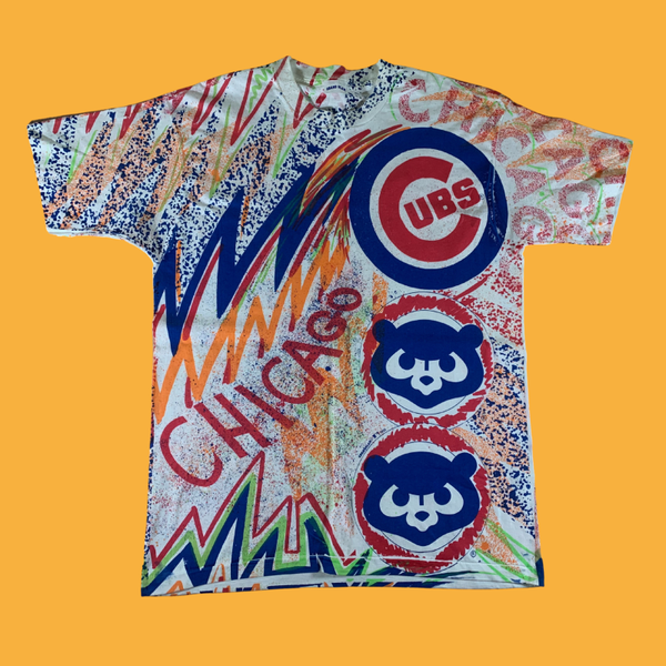 (L) Vintage Single Stitched Chicago Cubs All Over Print T Shirt