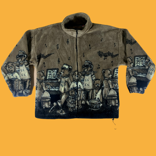 (L) Vintage Bear Band Double Sided Jacket