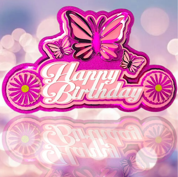 Cake Topper – Happy Birthday Butterfly Pink Edition
