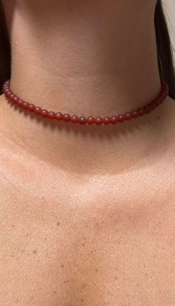 Necklace choker red agate beads