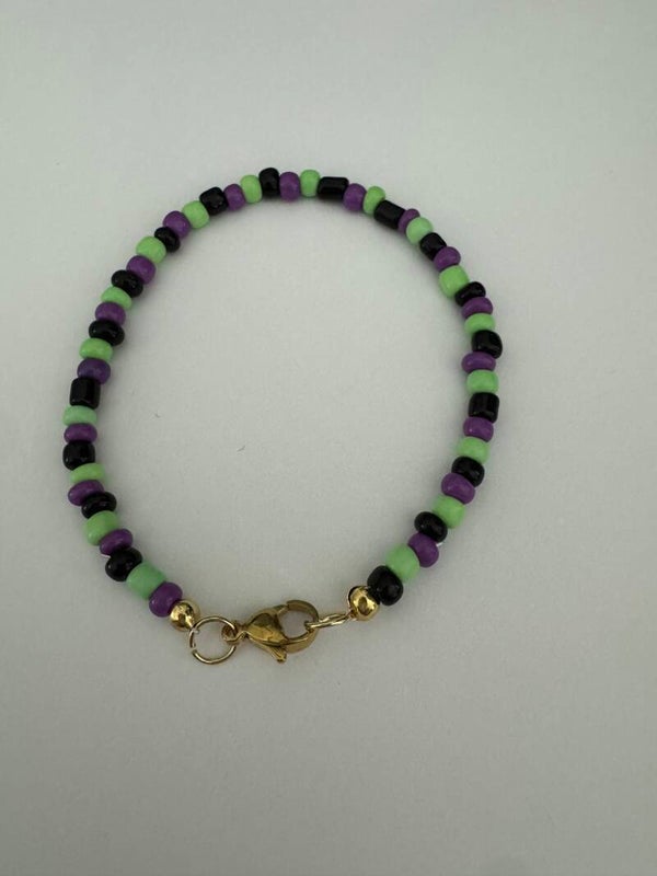 Bracelet Halloween black, green, purple seed beads