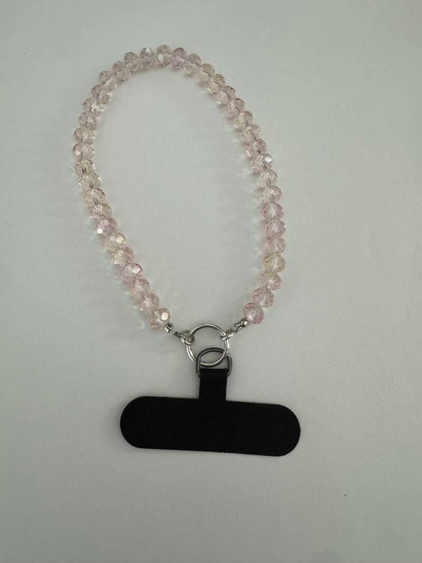 Phone wrist chain translucent faceted pink
