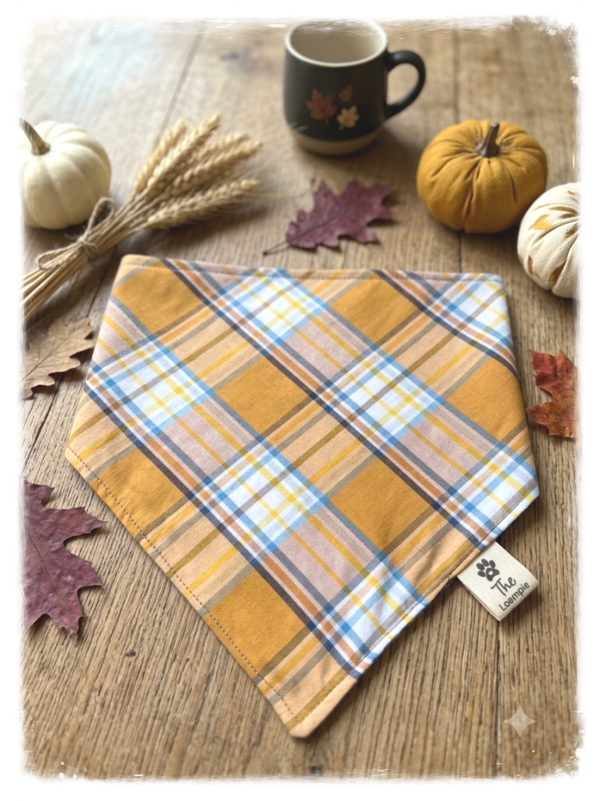 Reversible Autumn Dog Bandana - Plaid Yellow and Blue