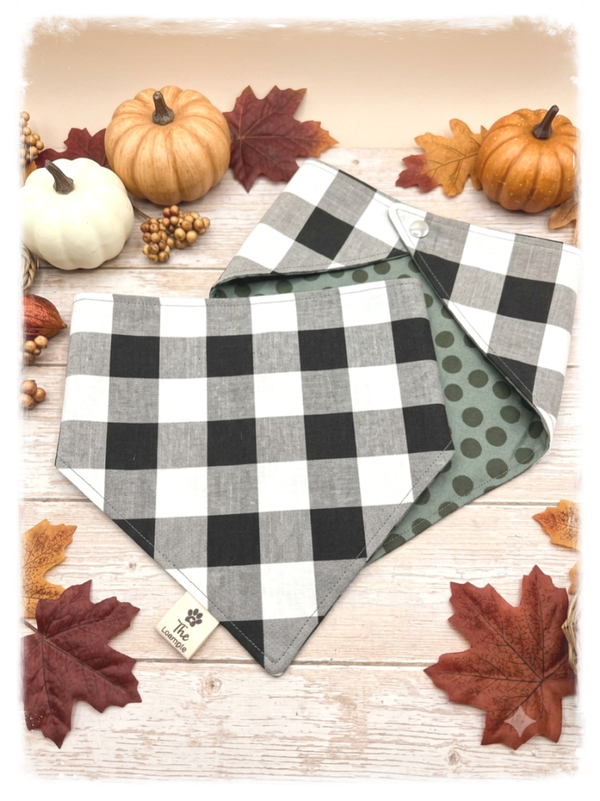 Reversible Autumn Dog Bandana - Plaid & Polka dot