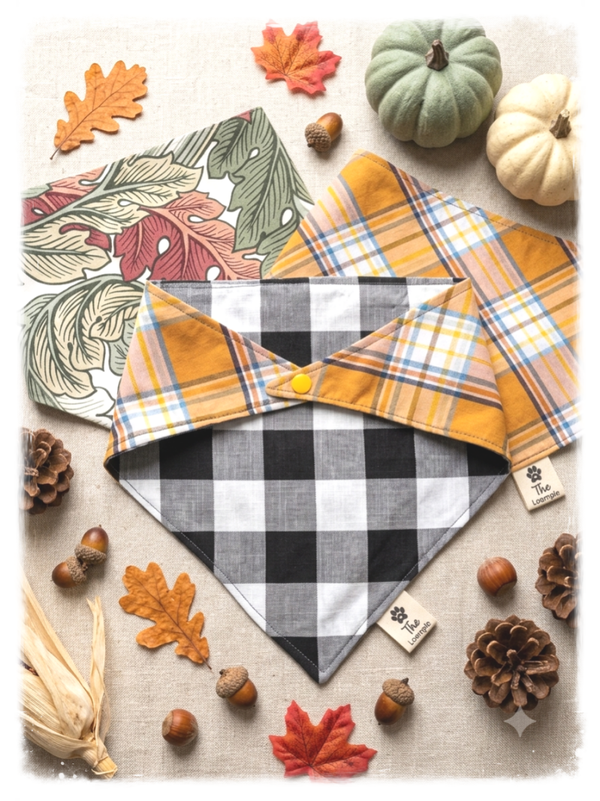 Reversible Autumn Dog Bandana -  Black and Yellow Plaid