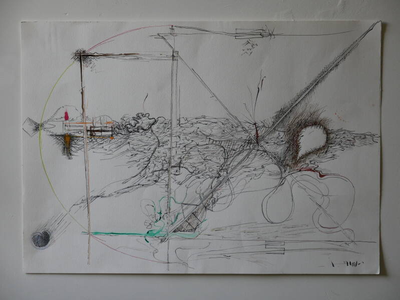 Sea, swimming, mill, harbor/2026/40x50/ink