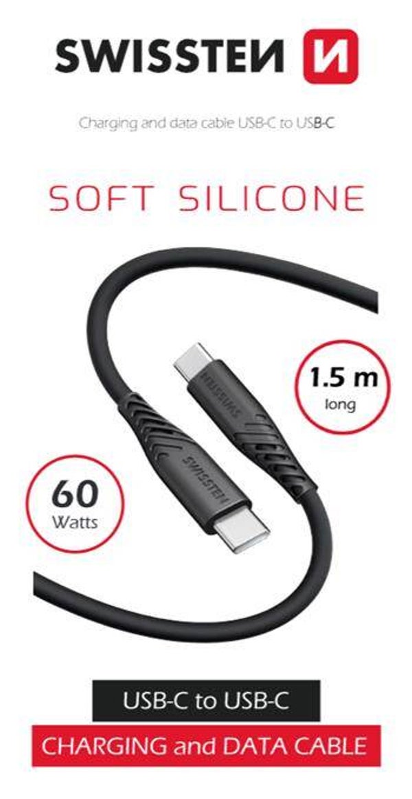 Câble USB Type-C vers Type-C en silicone souple Swissten (60 W)