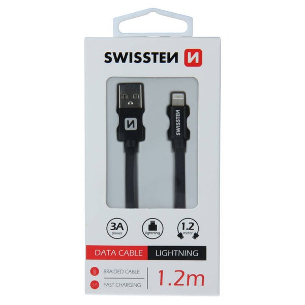 Swissten Cable pour iphone en tissus - 1.2m - Noir