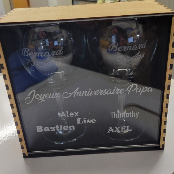 Coffret 2 verres à vin 4 gravures incluses R