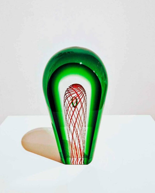 Kristalglasobject, groen rood - Pavel Havelka