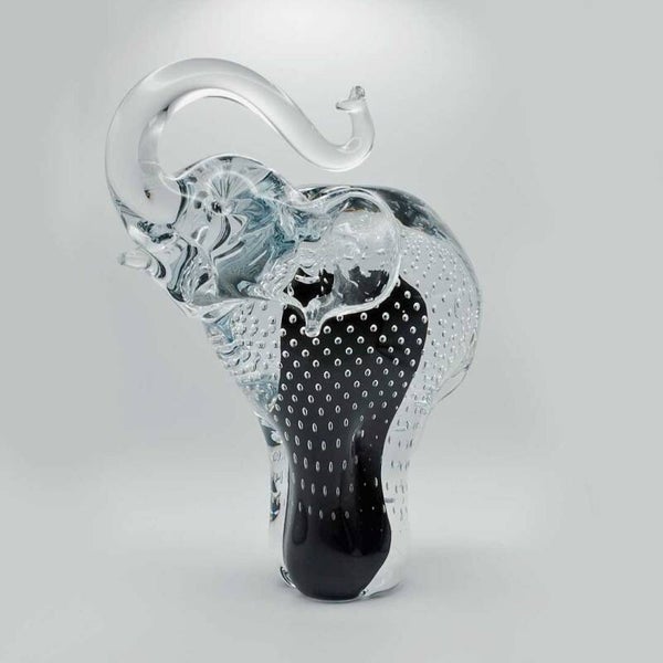 Olifant Zwart transparant H. 24 cm. Boheems kristal