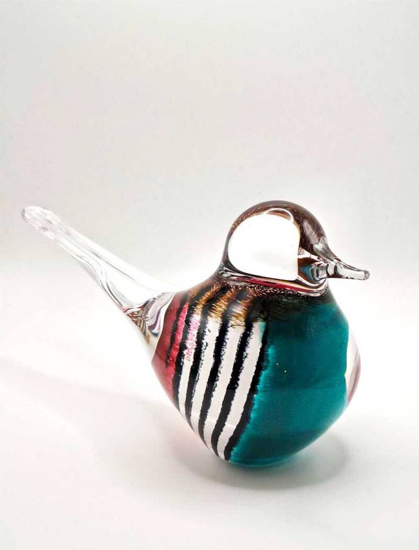 Vogel - gestreept rood,blauw - medium - Boheems kristalglas