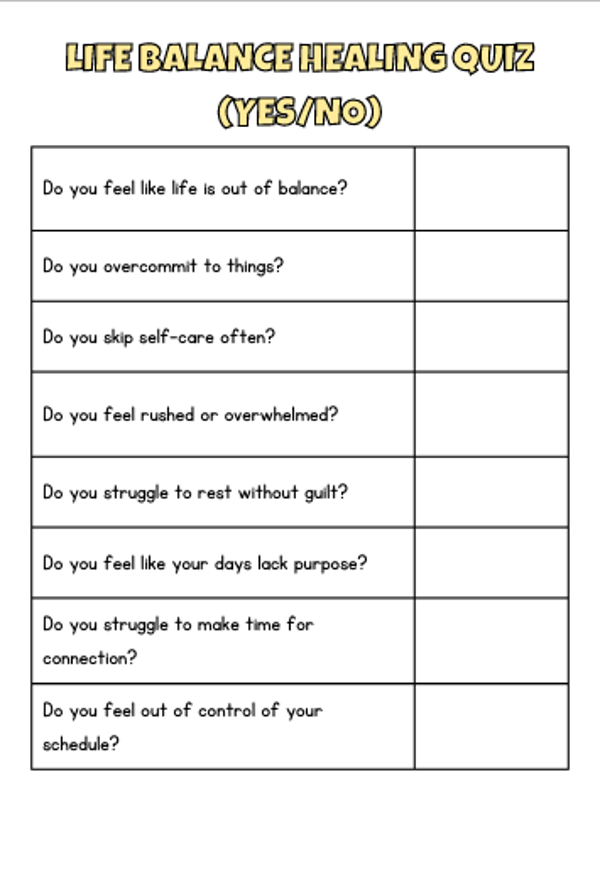 Life Balance Healing Assessment