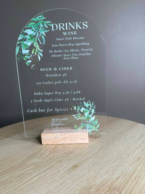 Wedding Bar Menu Sign