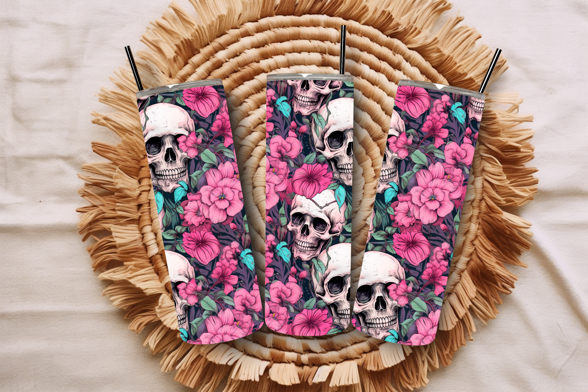 Thermos skull & flowers (+ option mug)