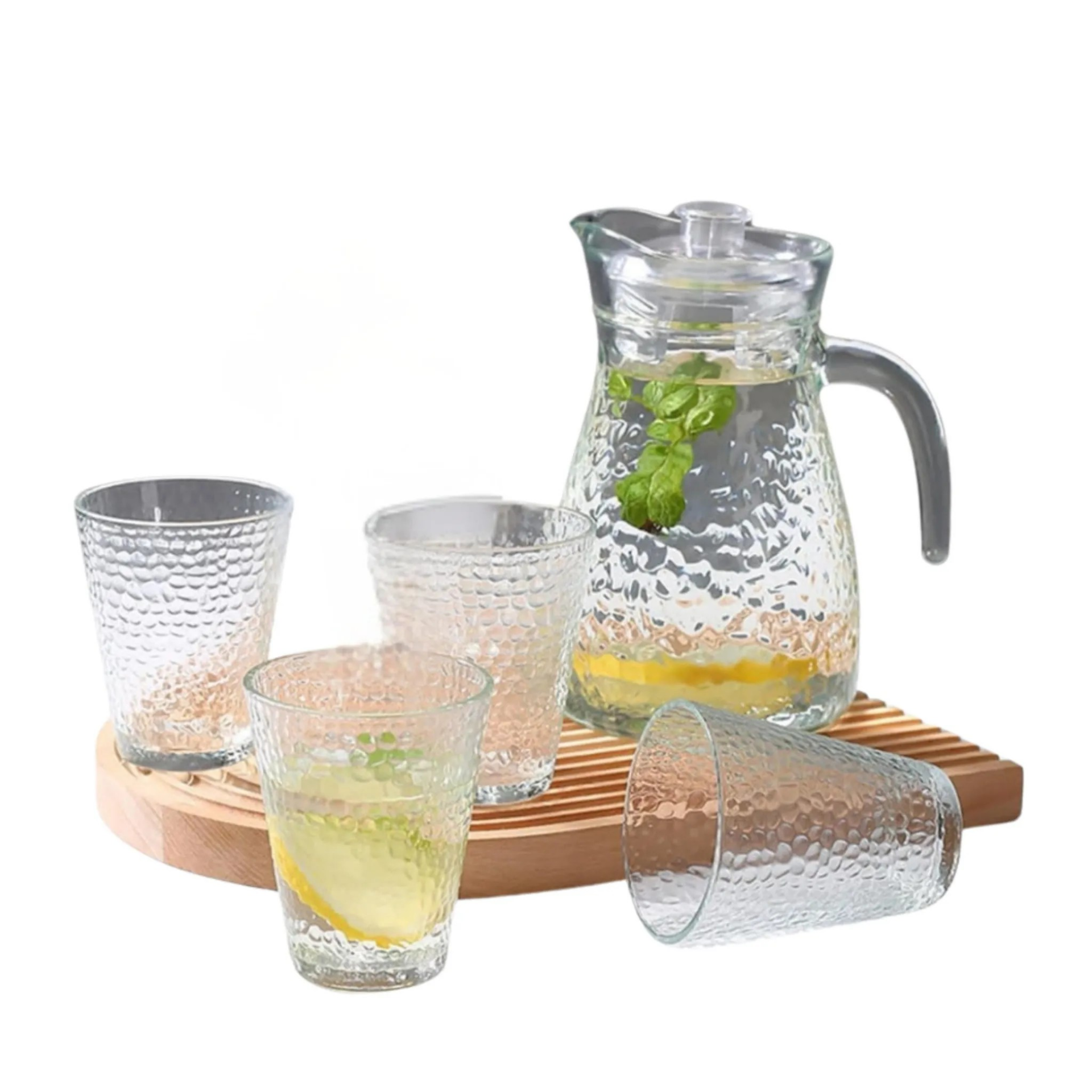 Glaskaraffe mit Deckel 1 Liter inkl. 4 Gläser 5 teiliges Set