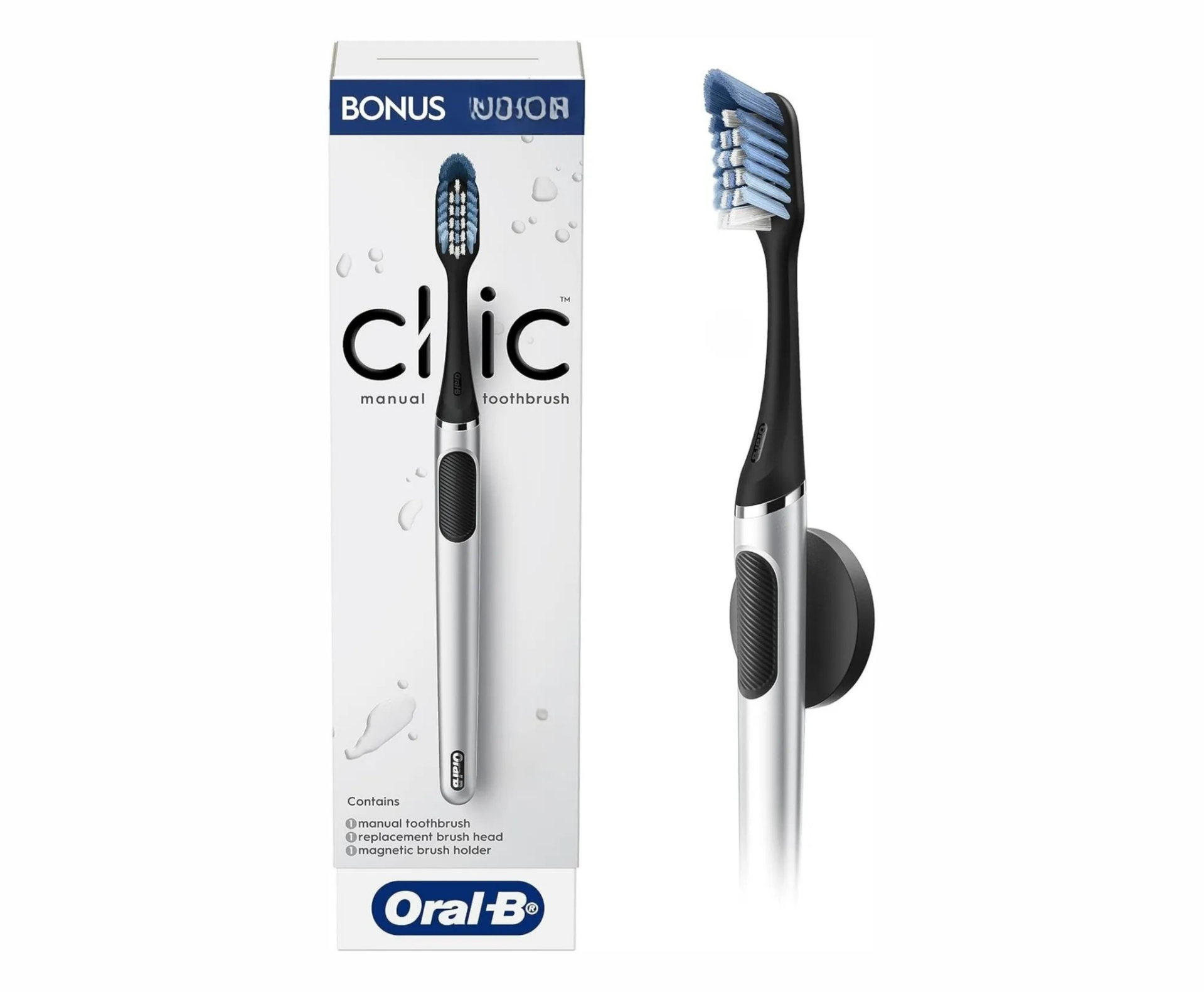 Oral-B Clic Zahnbürste mit magnetischem Bürstenhalter, Onyx Silver