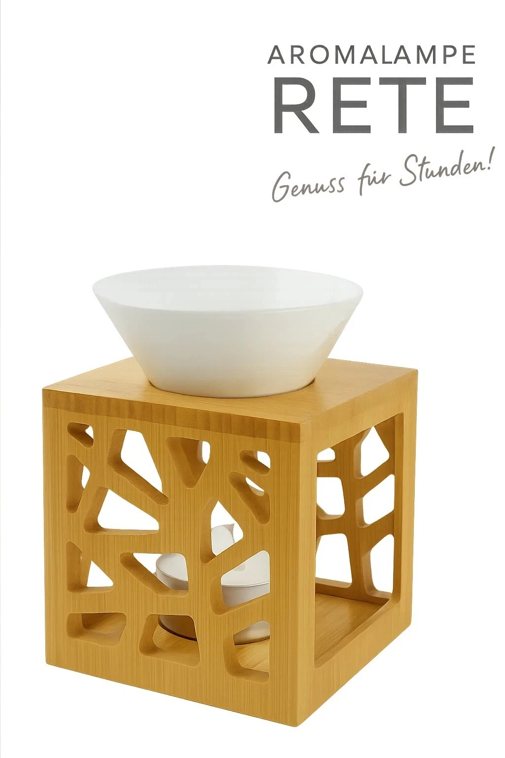 Aromalampe RETE Bambus & Keramik | Duftöl Duftwachs Teelicht Wellness Deko Lampe