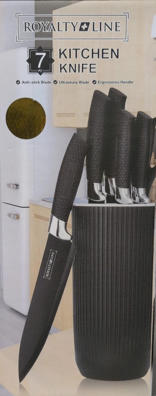 Royalty Line Messer Set 7-tlg. – Antihaft – Messerblock & Schere – Schwarz Gold